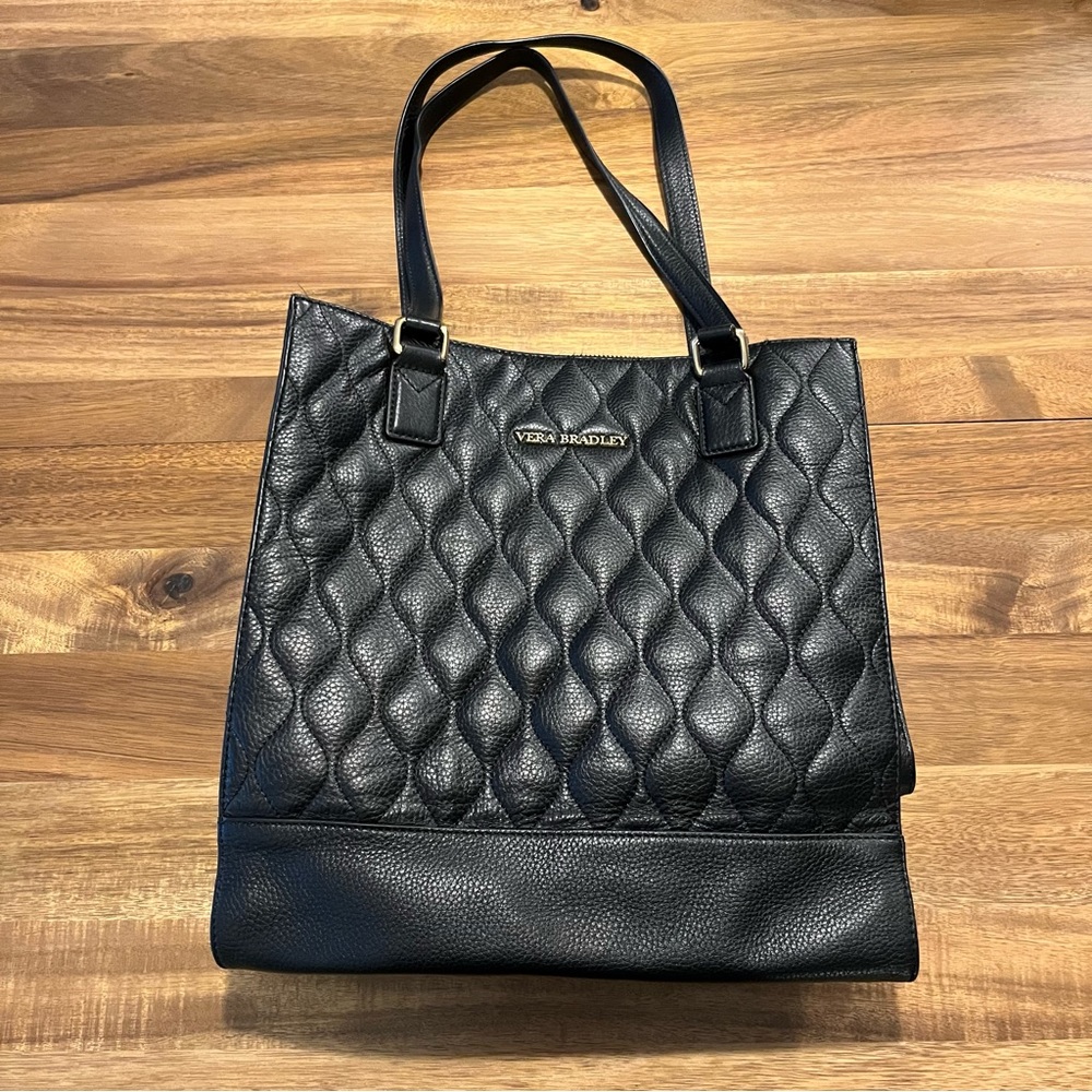 VERA BRADLEY Black Quilted Leather Tote Bag
